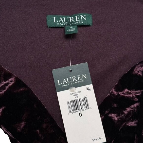 NEW Lauren Ralph Lauren 0 Crushed Velvet Ruched Bell Sleeve Party Dress Purple - Picture 3 of 7